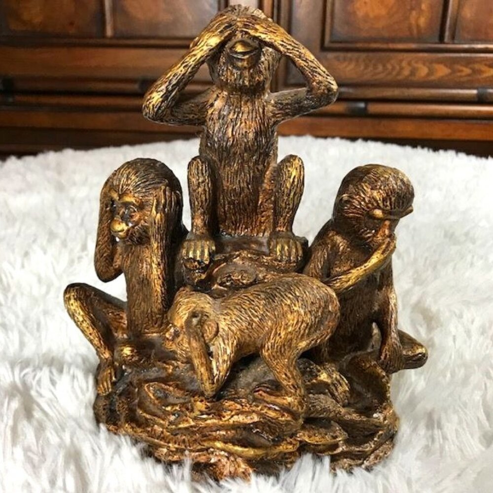 Wise Monkeys Bronze Weighted Resin Statue Bookend
